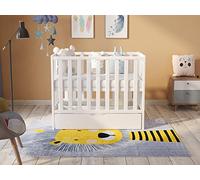 Love For Sleep | Mini Cuna Bebe de Madera Blanca 100x50 cm con Colchón Acolchado - Cuna Compacta para Bebé Que Ahorra Espacio con cajón