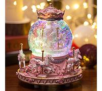 LOVE FOR YOU Globo de Nieve Musical Carrusel Caja de Música Envuelto para Regalo con Luces de Colores Caballos Unicornio Decoración Regalos para Niñas e Hija Nieta Sobrina Mujeres Niños Navidad