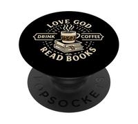 Love God Drink Coffee Read Books Christian Book Lover PopSockets PopGrip Adhesivo