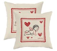 Love God - Juego de 2 fundas de almohada románticas vintage con marco de corazones rojo de San Valentín, terciopelo suave, lavable, fundas decorativas para sala de estar, cama, oficina, sofá, silla