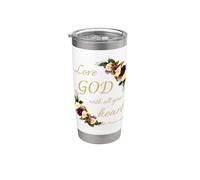 Love GOD with All Your Heart - Christian Faith Women Flowers Vaso térmico de acero inoxidable de doble pared