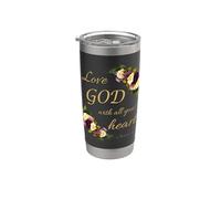 Love GOD with All Your Heart - Christian Faith Women Flowers Vaso térmico de acero inoxidable de doble pared