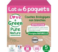 Love & Green Pure Nature Pack de 198 Couches écologiques non blanchies T5 x 33 (11-25 kg)