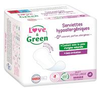 Love & Green Serviettes ecológicas "NOCHE EXTRA LARGE" - Certificadas Ecolabel - 9 piezas - 0% colorante, perfume, alérgenos