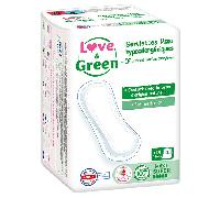 Love & Green - Servilletas sanitarias, ecológicas e hipoalergénicas, certificadas Ecolabel y Dermatest, "MAXI SUPER" x 14: Sin colorantes, perfumes, alérgenos