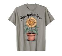 Love Grows Here - Maceta de Girasol con Cita inspiradora Camiseta