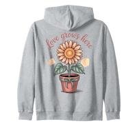 Love Grows Here - Obra de Arte Floral en Maceta de Girasol Sudadera con Capucha