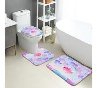 Love Heart - Juego de 3 alfombrillas de baño con diseño de corazones pastel, absorbentes, antideslizantes, en forma de U, lavables, románticas y de secado rápido