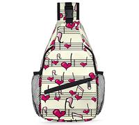 Love Heart - Mochila cruzada para hombre y mujer, con diseño de corazón y notas musicales, para viajes, senderismo, mochila casual, multicolor, 14 in, Mochila Sling