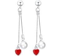 Love Heart Peach Little Red Heart Pendientes de Perlas Simple