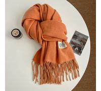 (Love horse orange, 190cm) Unisex Double-Sided Solid Cashmere Thick Scarf,Korean Style Autumn Winter Warm Shawl, Versatile Long Tassel Neck Warmer
