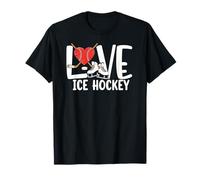 Love Ice Hockey Cute Skates Stick and Puck Sports Fan Player Camiseta