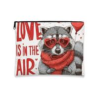 Love Is in the Air - Bolsa de maquillaje con diseño de mapache para mujeres, organizador portátil con cremallera, regalo del día de San Valentín, Blanco, 7x9 Inch, Animal