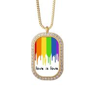 Love is Love LGBT - Collar con colgante de cristal dorado de diamantes de color arcoíris