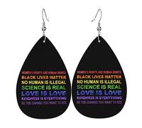 Love Is Love Lgbt Pride Science Is Real Kindness Is Everything Pendientes de cuero para mujer Pendientes colgantes Colgante con gancho Regalos para niña adulta