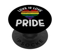 Love is Love Pride LGBTQ Orgullosa aliada Rainbow Heart Queer LGBT PopSockets PopGrip Adhesivo