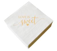 Love Is Sweet - Servilletas de papel de 3 capas, paquete de 50 servilletas de papel dorado y blanco para bodas, despedidas de soltera, compromisos, despedidas de soltera, fiestas, cócteles, bebidas