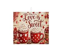 Love Is Sweet - Tapete de secado de platos rojo para cocina, tapete absorbente de lunares con estampado de corazón, almohadilla de microfibra acogedora para cafetería de San Valentín de 16 x 18