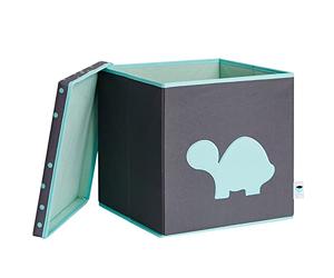 Love IT STORE IT - Caja de Almacenamiento con Tapa, Cajas Kallax de Tela, reforzadas con Madera, Cuadrada, Estable, Gris con Tortuga Turquesa, 33 x 33 x 33 cm