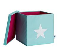 Love IT Store IT - Caja de Almacenamiento con Tapa, Inserto Kallax de Tela, Reforzado con Madera, soporta hasta 30 kg, Lavable, Turquesa con Estrella Blanca, 33 x 33 x 33 cm