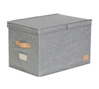 LOVE IT STORE IT Premium Caja de almacenaje con tapa XL - de tela de lino - Campo de rotulación - Reforzado con madera - Extra grande y estable - Gris - 50 x 33 x 32 cm