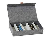 Love IT Store IT Premium Caja de Almacenamiento para Gafas - Caja de Gafas de Lino, Interior de Terciopelo - Reforzada con Madera - con 5 Compartimentos - Gris - 30 x 17 x 6 cm