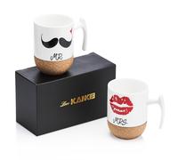 Love-KANKEI Tazas de Mr y Mrs de Cerámica con Fondo de Corcho, Tazas de Cafe Juego de 2 con 300ml, Tazas Desayuno como Regalo Ideal para Bodas, San Valentín, Cumpleaños