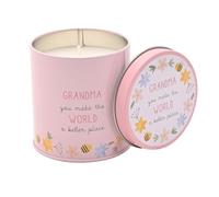 Love Life - Vela de lata amarilla para abuela, aroma a bayas, regalo positivo para el día de la madre y cumpleaños, tapa extraíble y detalles florales, 8 cm de alto x 8 cm de ancho.