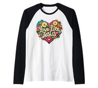 Love Like Jesus Religious God Faith Groovy Christian Girls Camiseta Manga Raglan