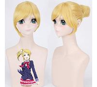 Love Live Ellie Golden Blonde Short Cosplay pelucas para mujeres pelo sintético resistente al calor Anime disfraz Eli Ayase peluca con bollo PL-410