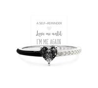 Love Me Until I'M Me Again - Anillo de medio esmalte con corte de corazón negro, anillo de amor propio, joyería de regalo de cumpleaños para mujeres, hija, esposa, amigas, 6-9, Plata de ley 925