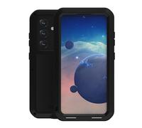 LOVE MEI para Samsung Galaxy S24 Metal Funda, al Aire Libre Deportes híbrido Aluminio Metal Antichoque Antipolvo Protectora Funda con Vidrio Templado para Samsung Galaxy S24 5G (Negro)