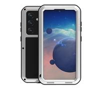 LOVE MEI para Samsung Galaxy S24 Metal Funda, al Aire Libre Deportes híbrido Aluminio Metal Antichoque Antipolvo Protectora Funda con Vidrio Templado para Samsung Galaxy S24 5G (Plata)