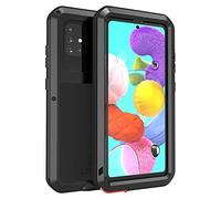 LOVE MEI Samsung Galaxy A51 Carcasa de Aluminio y Metal de Cristal Templado Resistente a los Golpes Militares Heavy Duty Resistente Cubierta para Samsung Galaxy A51 (A51), Color Negro