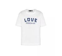Love Moschino Camiseta de Manga Corta de Tight-fit, Blanco y Azul, 46 para Mujer