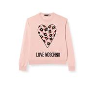Love Moschino Jersey con Cuello Redondo con corazón de 80' S Flowers Jacquard and Logo Intarsia Manga Larga, Rosa, 44 para Mujer