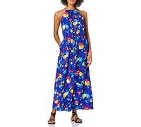 Love Moschino Long Cinched Dress in Allover Art Flowers Print, with Halter Neck and Elasticated Waist. Vestido Casual, Fiori Pop F.BLU, 44 para Mujer