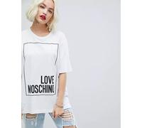 Love Moschino Mujer Oversize Camiseta 6 8 S Cuadrada Caja Brillo Logo Blanco ...