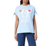 Love Moschino Regular con Mangas Cortas con Hombros curvados con Logo y cordón elástico Camiseta, Azul Claro, 48 para Mujer