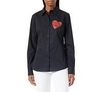 Love Moschino Slim Fit Long Sleeves with Red Heart Print. Camiseta, Negro, 44 para Mujer