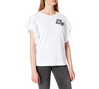 Love Moschino t-Shirt, Round Neckline and Armholes Frills, Personalised with a Stabbed Heart Camiseta, Optical White, 38 para Mujer