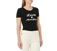 Love Moschino Tight-Fitting Short Sleeves with Cursive Brand Print Camiseta, Black, 46 De Las Mujeres