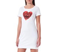 Love Moschino Vestido de Manga Corta A-Line en algodón 30/1, Blanco óptico, 40 para Mujer