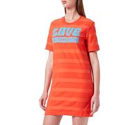 Love Moschino Vestido de Manga Corta en Forma de T de Jacquard a Rayas, Naranja, 42 para Mujer