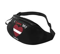 Love My Flag of Latvia Heart Casual Fanny Pack Hombres y Mujeres Ocio Deportes Riñonera Deportes Día Ejercicio Regalo