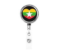 Love Myanmar Flag Burma Heart Heavy Duty Metal Badge Holder Carrete, retráctil Badge Holder con clip para cinturón para clave Nombre Titular de la tarjeta Empleado Profesor 1