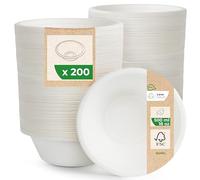 Love Nature Bol desechable - Vajilla de caña de azúcar 200 piezas - Ecológico cuencos desechables 500 ml - Biodegradable resistente y sólido