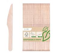 Love Nature Cubiertos desechables de madera de abedul, 100 piezas, cubiertos desechables biodegradables, naturales, duraderos, respetuosos con el medio ambiente (madera, cuchillo)