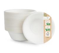 Love Nature Cuenco biodegradable desechable con tapa, 50 unidades 500ml, color blanco, para fiestas, desechable para alimentos calientes o fríos, respetuoso con el medio ambiente, compostable(MTC02)