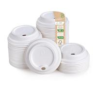 Love Nature Tapa para vasos de papel de 300 ml - 50 unidades de diámetro 90 mm para taza de café to Go - Blanco de caña de azúcar